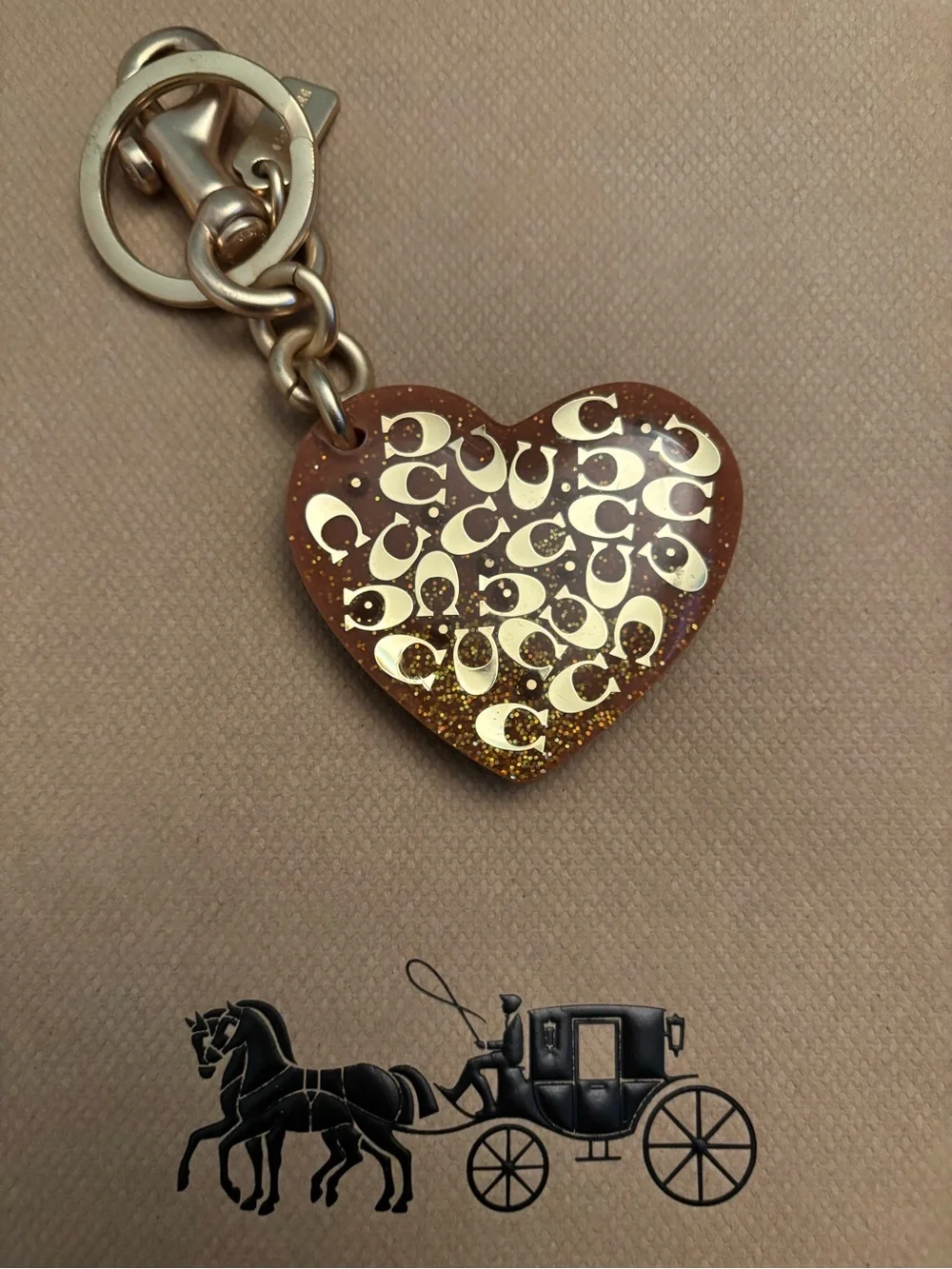 Coach Heart-Shaped Key & Card Holder Charm in Brown and Gold